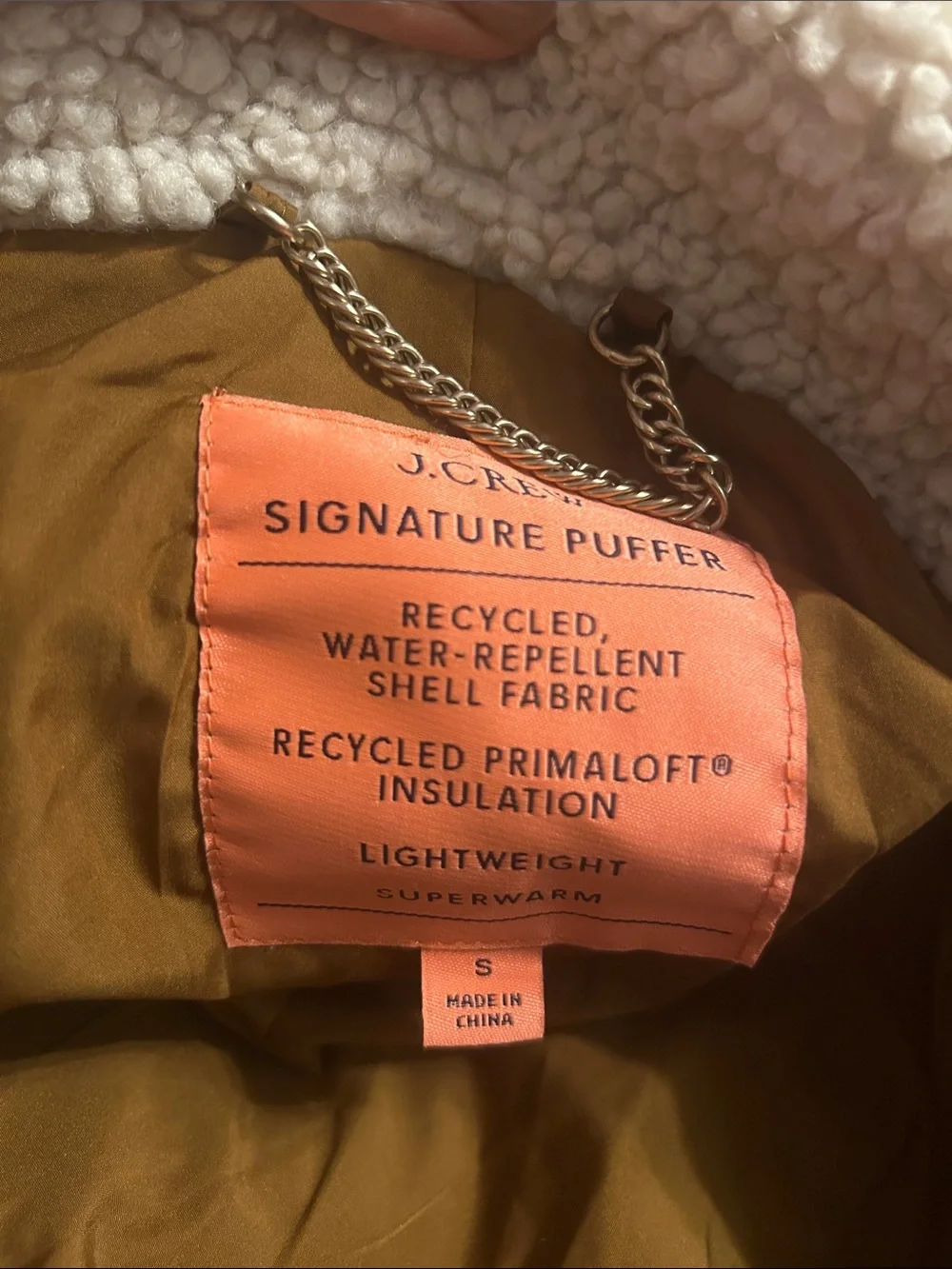 J.Crew Snowday Sherpa Trim Puffer Coat – Size Small Signature Puffer